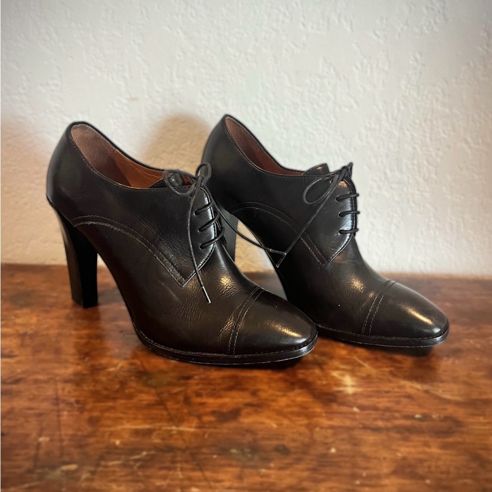 Ralph Lauren Collection Made In Italy Black Leather Oxford Lace-Up Heels W 8.5